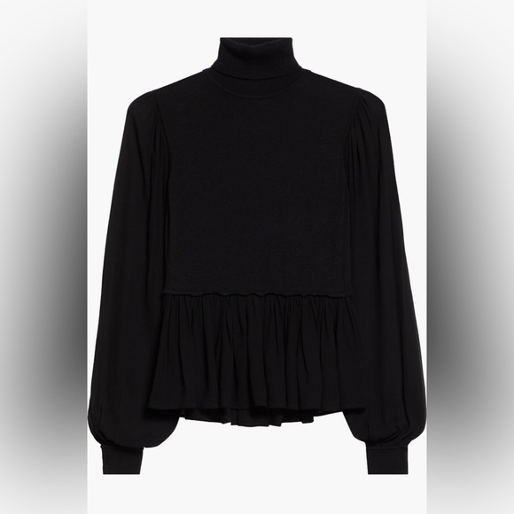 ULLA JOHNSON 
Liana Mix Media Balloon Sleeve Peplum Turtleneck - Picture 5 of 10